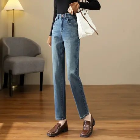 时尚气质休闲裤2023年冬季新款高腰松紧束脚直筒加绒加厚运动长裤图片