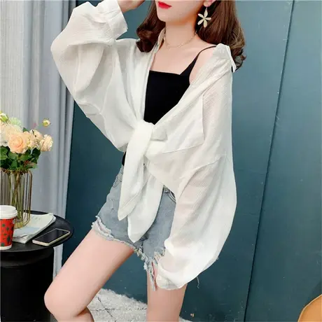 2022年夏季新款休闲薄款长袖防晒衬衫女宽松慵懒风纯色开衫上衣潮商品大图