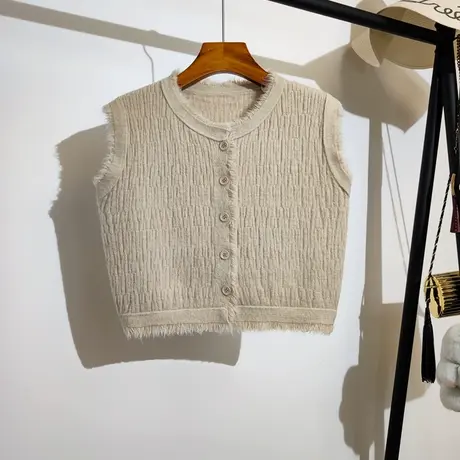 小香风流苏针织马甲女开衫春秋新款温柔甜美叠穿无袖毛衣背心外穿商品大图