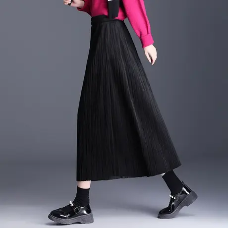 金丝绒百褶裙高腰垂感半身裙秋季女中长裙a字裙显瘦伞裙2023新款图片