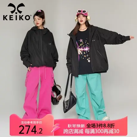 【科技三防面料】黑色冲锋衣外套2023秋季机能风宽松户外连帽夹克图片