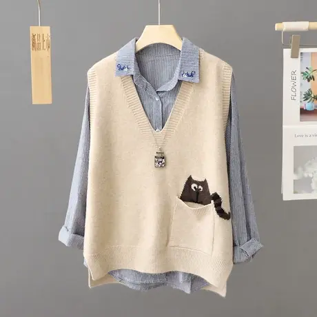 高级感针织马甲背心女秋冬简约叠穿外搭坎肩短款套头无袖毛衣马夹图片