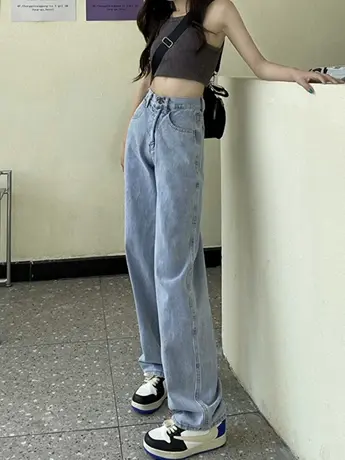 清仓捡漏阔腿牛仔裤女春夏秋2023年新款高腰小个子垂感直筒拖地裤商品大图