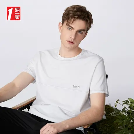 海一家时尚辑明线短T2023夏季新款简约舒适圆领基础款短袖T恤男商品大图