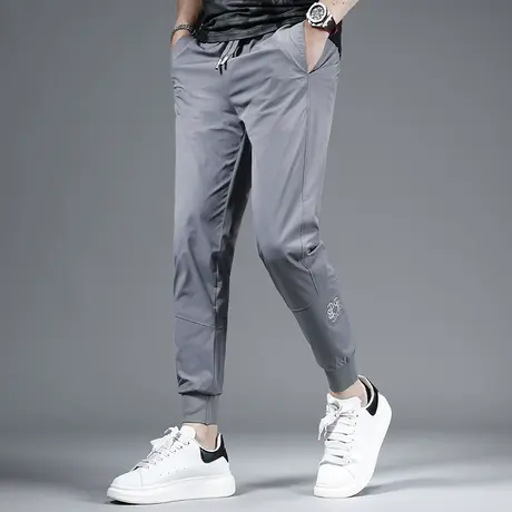 2023夏季新款灰色裤子男休闲裤冰丝薄款修身束脚松紧腰男生裤子商品大图