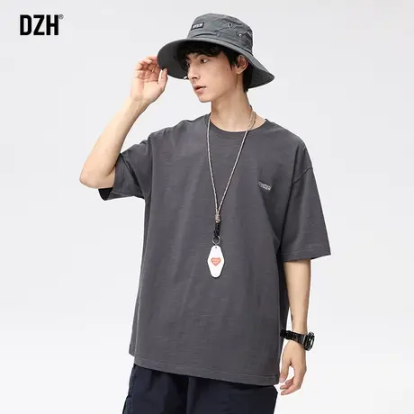 男士纯棉短袖t恤男重磅圆领2023新款夏季宽松上衣五分袖半袖男款商品大图