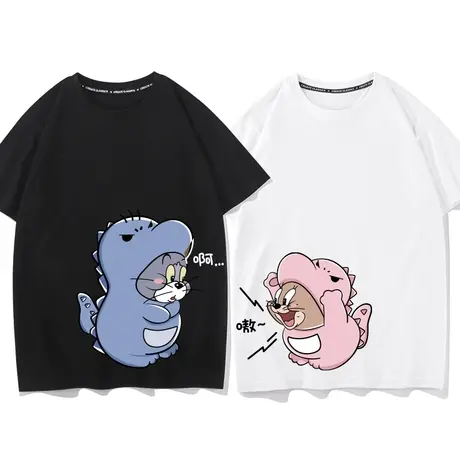 猫和老鼠联名情侣装夏装卡通t恤女慵懒风短袖夏季小个子纯棉上衣图片