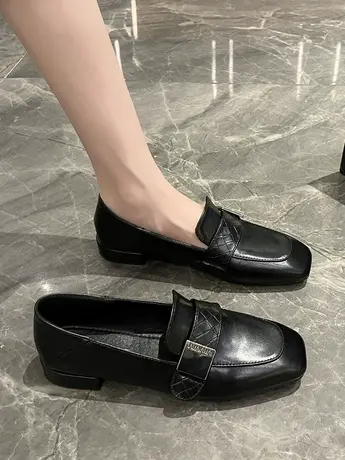 英伦风小皮鞋2023新款春季百搭中跟乐福鞋高跟鞋配裙子粗跟单鞋女商品大图