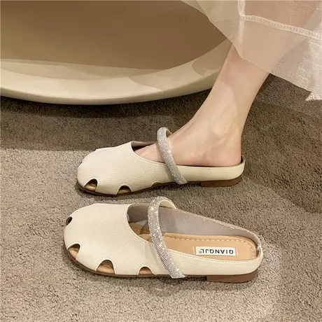 包头半拖鞋女夏外穿2023新款洞洞镂空穆勒孕妇彩色软平底水钻凉拖图片