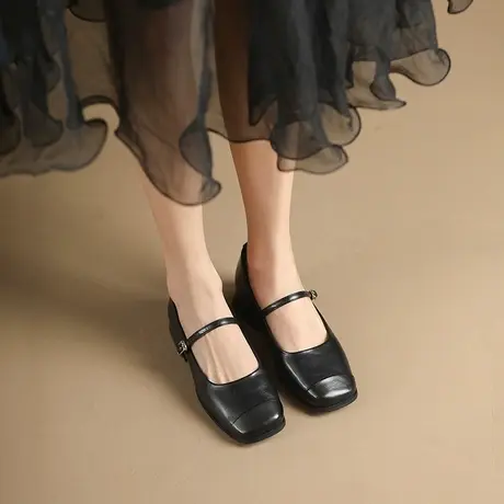 包头凉鞋女2023年夏季新款纯色亮面圆头玛丽珍女鞋一字带平底凉鞋商品大图
