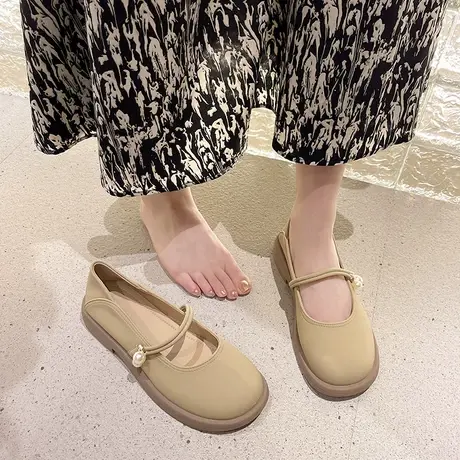 软底圆头浅口小皮鞋女单鞋2023夏季新款气质一脚蹬平底配裙子的商品大图