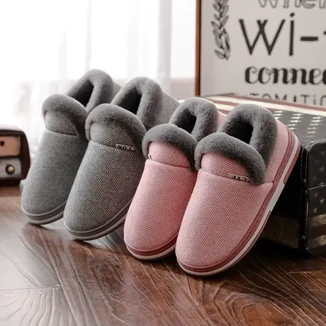 情侣包跟棉拖鞋女秋冬季居家室内加厚毛绒家用厚底保暖月子棉鞋男商品大图