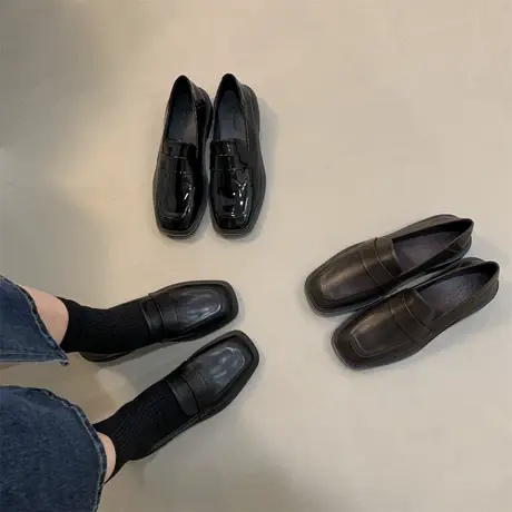 【真皮】英伦小皮鞋女秋季新款复古学院风乐福鞋方头日系软底单鞋商品大图