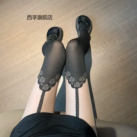 性感网红风纯欲穿搭假吊带印花纹拼接连裤丝袜女春秋季薄款ins潮商品大图