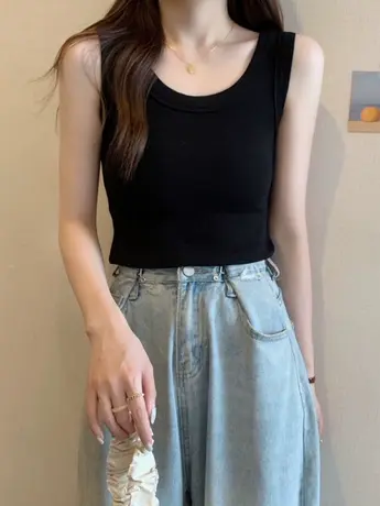 白色甜辣妹背心小吊带女夏季工字内搭修身纯欲风性感短款外穿上衣商品大图