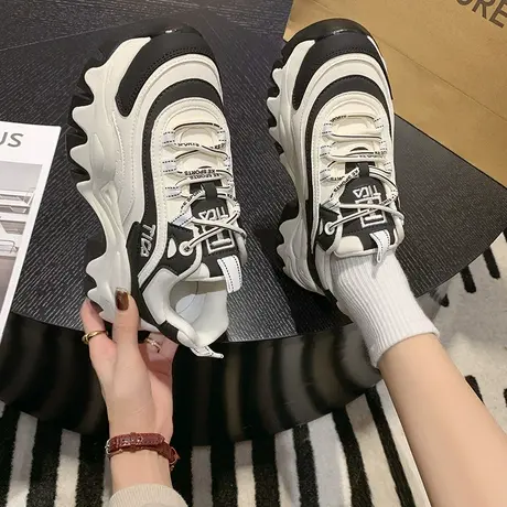 永希休闲老爹鞋女2024春秋新款复古显腿长单鞋港风厚底增高运动鞋图片