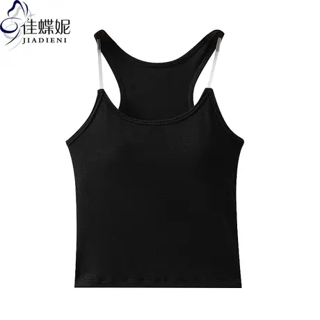 夏圆领修身性感纯欲带胸垫短款纯棉纯色透明吊带背心上衣内搭女装图片
