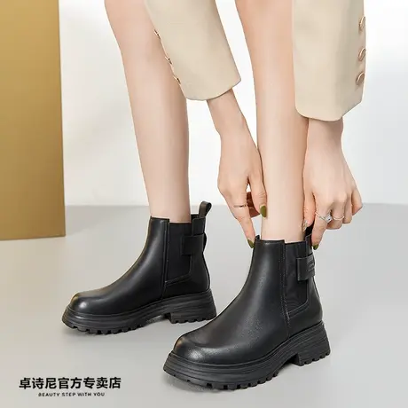 卓诗尼加绒马丁靴韩版2022秋冬季小个子腿粗短靴切尔西韩版靴子女商品大图
