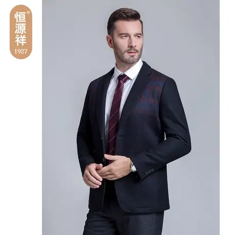 恒源祥羊毛西服男春秋中年休闲保暖毛呢外套爸爸装厚款单排扣西装商品大图