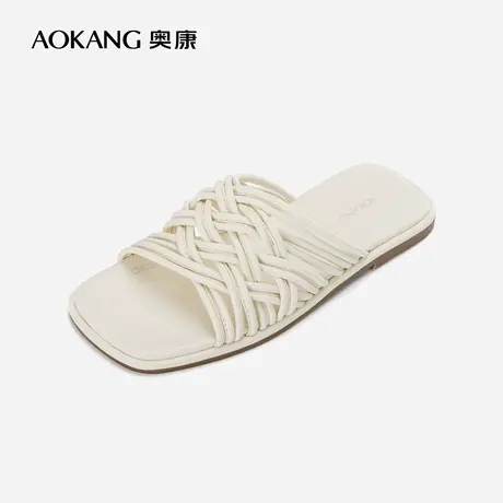 奥康女鞋 夏季气质罗马风拖鞋平底舒适日常外穿编织复古时尚图片