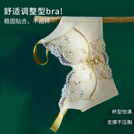 浪莎内衣女小胸聚拢无钢圈调整型收副乳防下垂上托性感蕾丝文胸罩商品大图