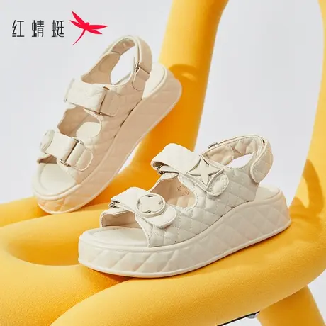 红蜻蜓仙女鞋配裙子春季2023年新款魔术贴软底软皮女凉鞋厚底增高图片