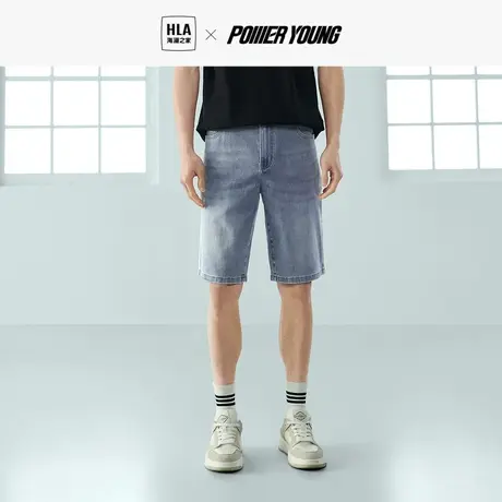 HLA海澜之家POWER YOUNG牛仔中裤2023春夏新款直筒轻薄五分短裤男商品大图