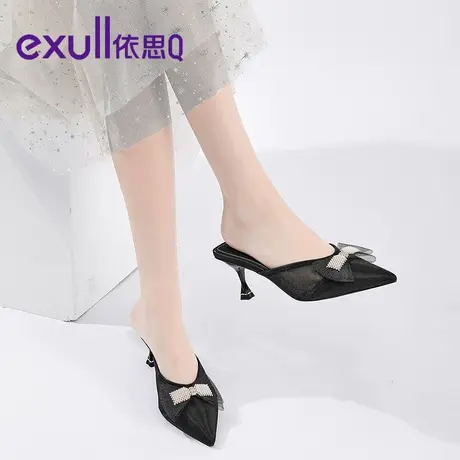 【商场同款】依思q包头半拖鞋女外穿2023新款透气高跟鞋英伦女鞋图片