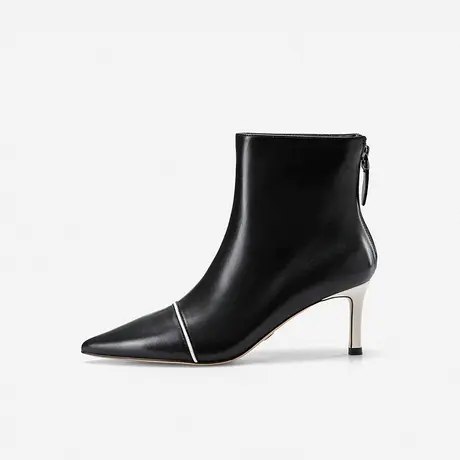 Nine West/玖熙短筒靴女2022年秋冬新款尖头胎牛皮靴子真皮高跟鞋图片