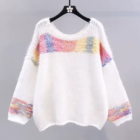 小香风彩色洋气高级感针织衫女2023年春装新款宽松设计感镂空毛衣商品大图