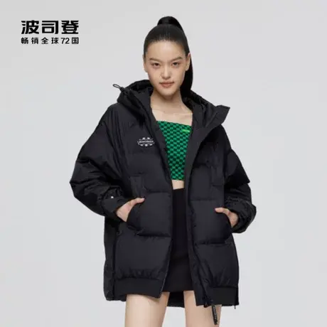 波司登2022新款棋盘格拼接印花羽绒服廓形外套小个子穿搭韩版廓形图片