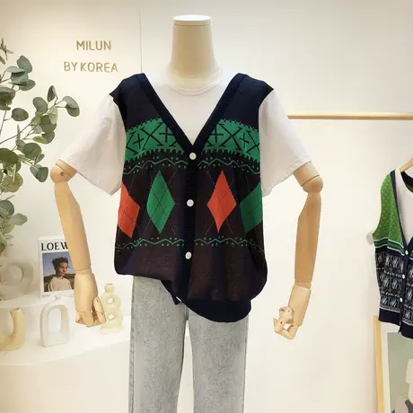 2021早秋新款针织短袖上衣韩版针织假两件拼接T恤宽松显瘦欧货潮图片