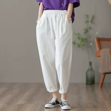 dza 高腰显瘦薄款九分休闲裤子女士春夏新款宽松阔腿裤纯棉直筒裤图片