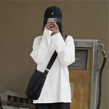 早秋冬季内搭长袖t恤女装宽松2023年初春秋衣新款白色打底衫上衣图片