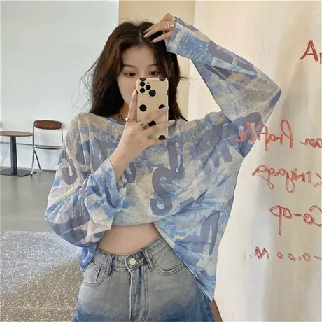 气质别致网纱蕾丝雪纺衫长袖防晒衣夏季薄款高端小衫时尚洋气上衣图片