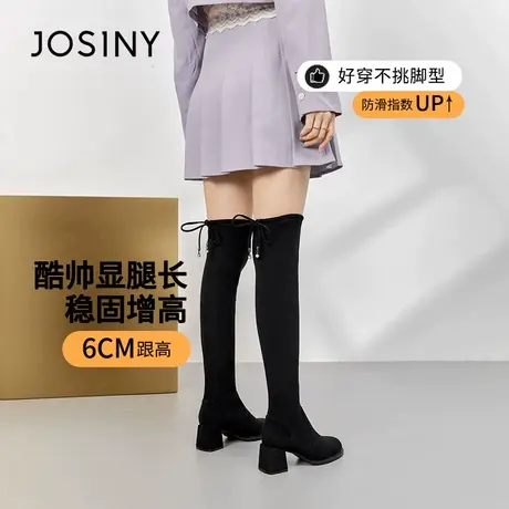 卓诗尼2023冬季新款长筒靴过膝高筒骑士靴女瘦瘦靴粗跟小个子靴子商品大图