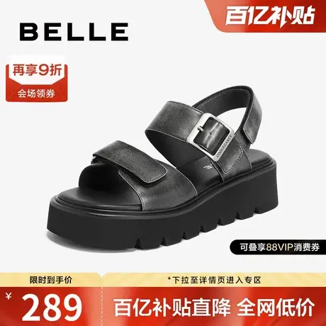 百丽女鞋复古做旧凉鞋夏季新款黑色鞋子可外穿厚底鞋子A9E1DBL4图片