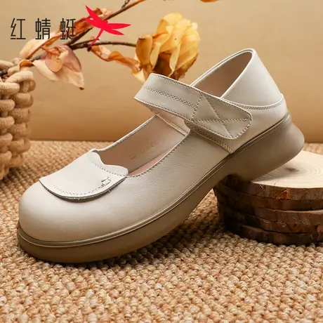 红蜻蜓女鞋2025春季新款真皮浅口玛丽珍鞋防滑软底软面中年妈妈鞋图片