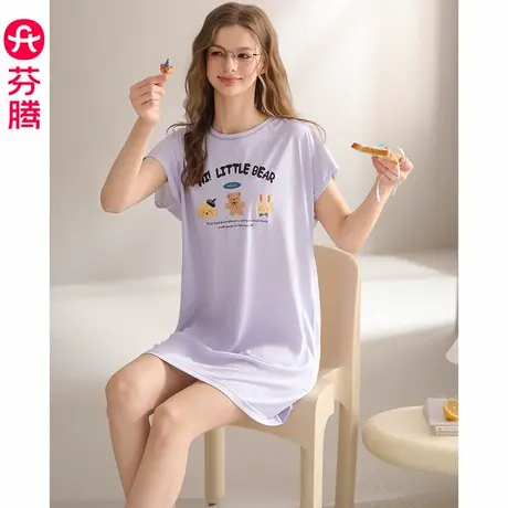芬腾睡裙女士夏季薄款短袖睡衣短裙女款宽松休闲卡通可爱家居服图片