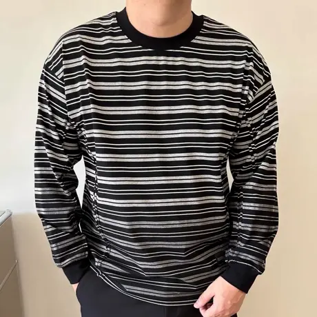 DAEVU大码男装春季渐变条纹廓版潮胖子加肥加大男款圆领长袖T恤商品大图