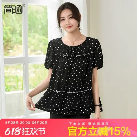 简涵大码宽松波点雪纺上衣2025夏季新款洋气减龄胖mm显瘦T恤衫商品大图