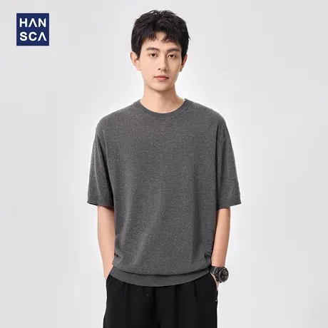 hansca 莱赛尔冰丝凉感短袖t恤男2025夏季薄款天丝亚麻针织打底衫商品大图