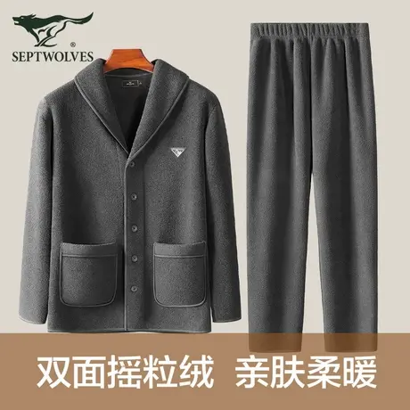 七匹狼男士睡衣男款冬季加绒加厚2024新款珊瑚绒家居服套装可外穿商品大图