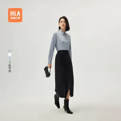 HLA/海澜之家商务长袖通勤直筒女士正装白衬衫秋新款微弹职业衬衣商品大图