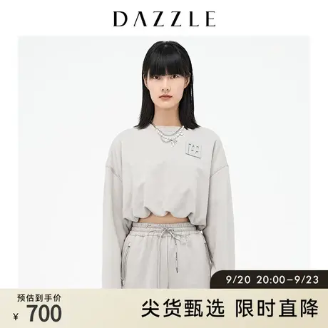 DAZZLE地素奥莱 圆领下摆抽绳立体LOGO短款卫衣女2D4J1161D图片