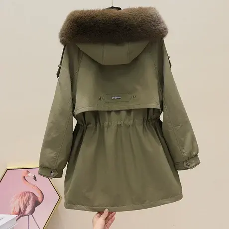 冬装加绒连帽大毛领派克服中长款加厚保暖外套棉衣外套抽绳棉袄潮商品大图