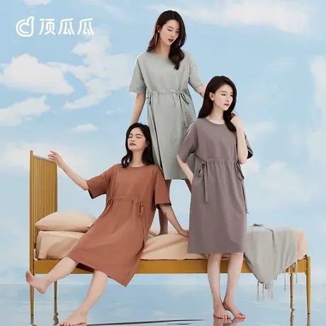 顶瓜瓜女士圆领套头连衣裙夏季纯色抽绳睡裙顶呱呱可外穿家居服商品大图