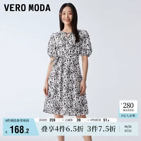 Vero Moda奥莱连衣裙夏季新款花卉图案印花系带泡泡袖A字优雅法式图片