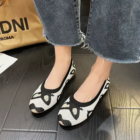 晚晚风温柔鞋单鞋女2023春夏季新款针织透气休闲鞋女一脚蹬豆豆鞋商品大图