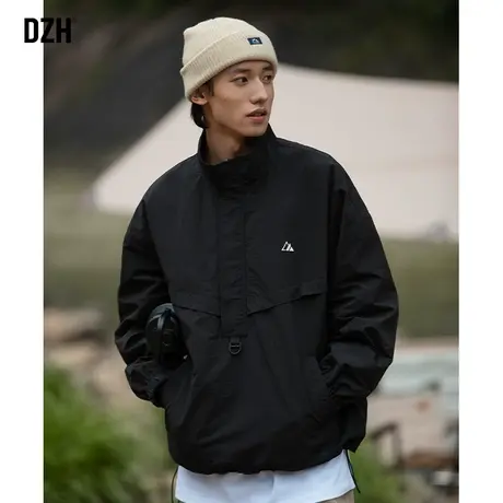 男士半拉链冲锋衣男款痞帅外套男春秋新款夹克爬山旅游穿搭登山服商品大图